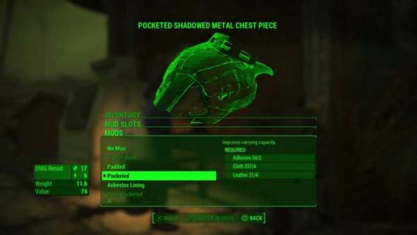 Fallout 4 pocketed armor carry capacity