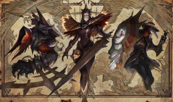 Iron Inquisitor Kayle, Cursed Revenant Nocturne, and Black Scourge Singed league of legends splash art skins