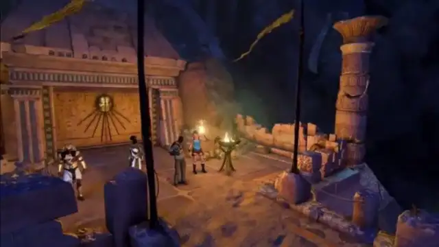 Lara Croft with friends in Temple of Osiris.