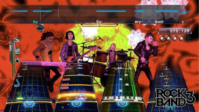 Band performing in Rock Band 4.