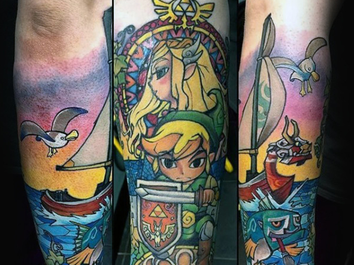 wind waker tattoo I got today Color is off because of blood dont mind it   rzelda