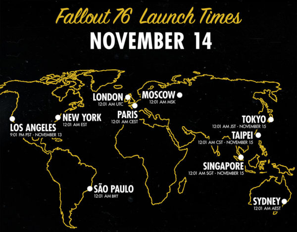 Fallout 76 Global Launch Times November 14