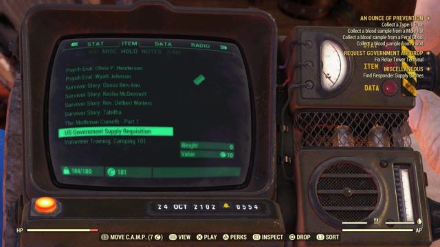 Fallout 76 CAMP Pip-Boy