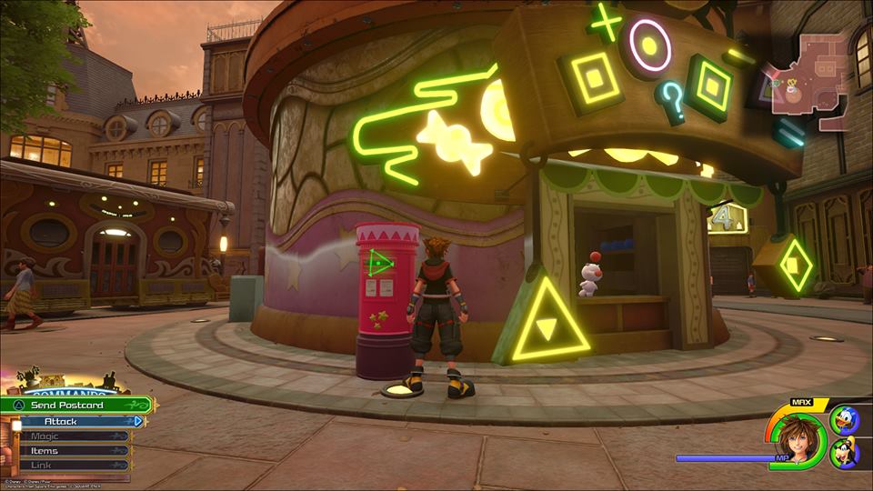 where to use prize postcards in kingdom hearts 3, what you get prize postcards, kingdom hearts iii, twilight town, moogle shop