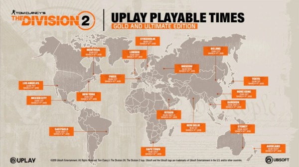 Division 2 early access times uplay