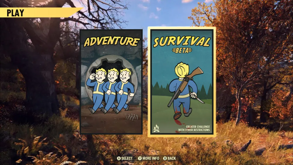 Fallout 76 survival mode menu