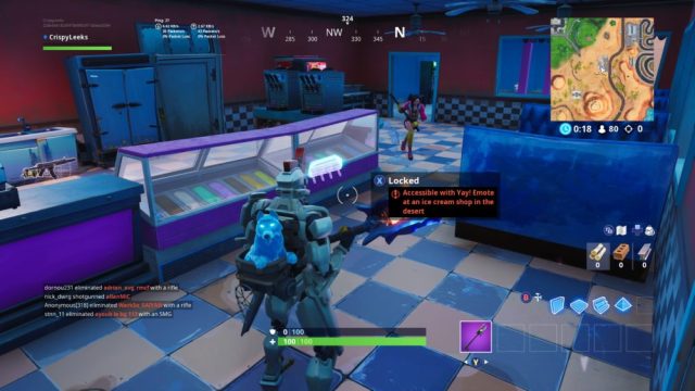Fortbyte 6 Location, yay emote in ice cream shop in desert