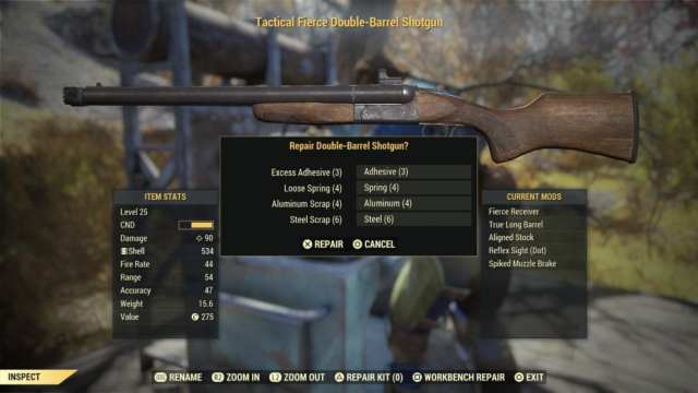 fallout 76 repairing weapons and armor