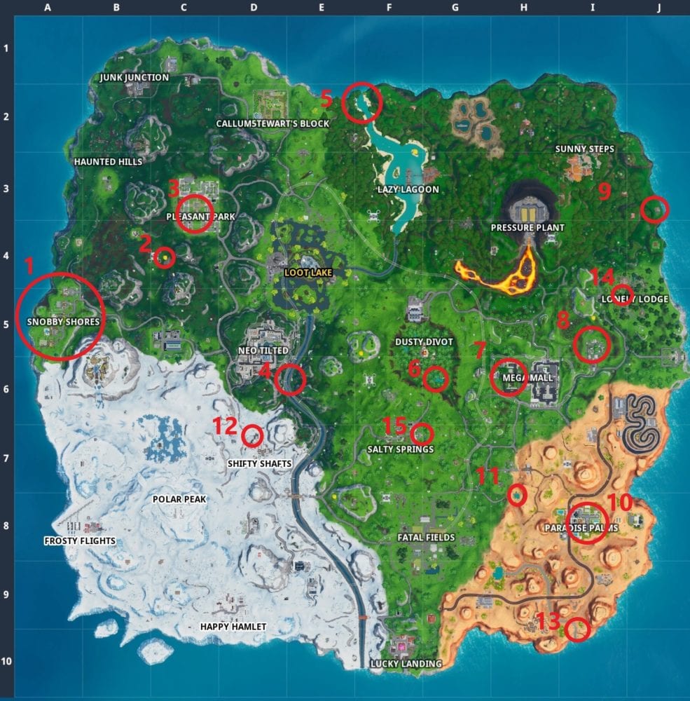 Fortnite grill locations, Fortnite 14 Days of Summer challenge locations