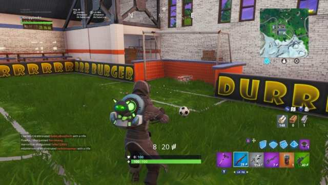 score a goal on indoor soccer pitch, Fortnite overtime challenges