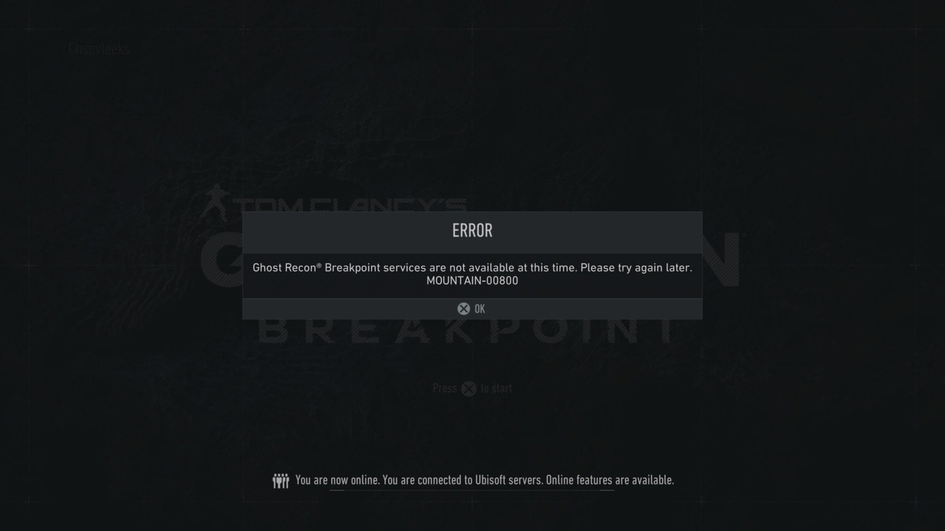 Ghost Recon Breakpoint How To Fix Mountain 00800 Error Code