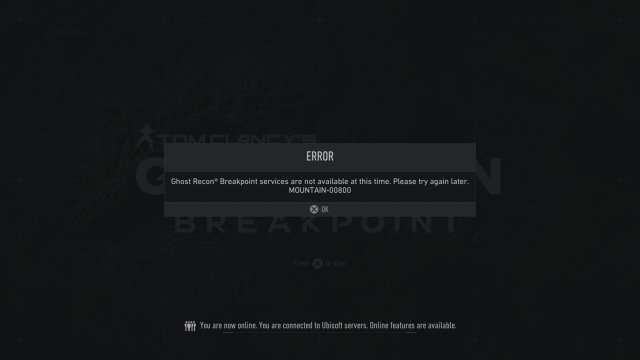 Ghost Recon Breakpoint Mountain 00800 error code