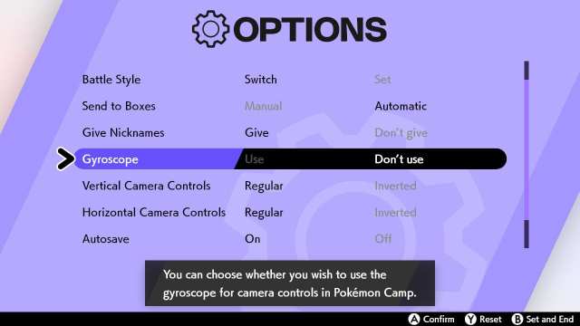 pokemon sword and shield, disable motion controls