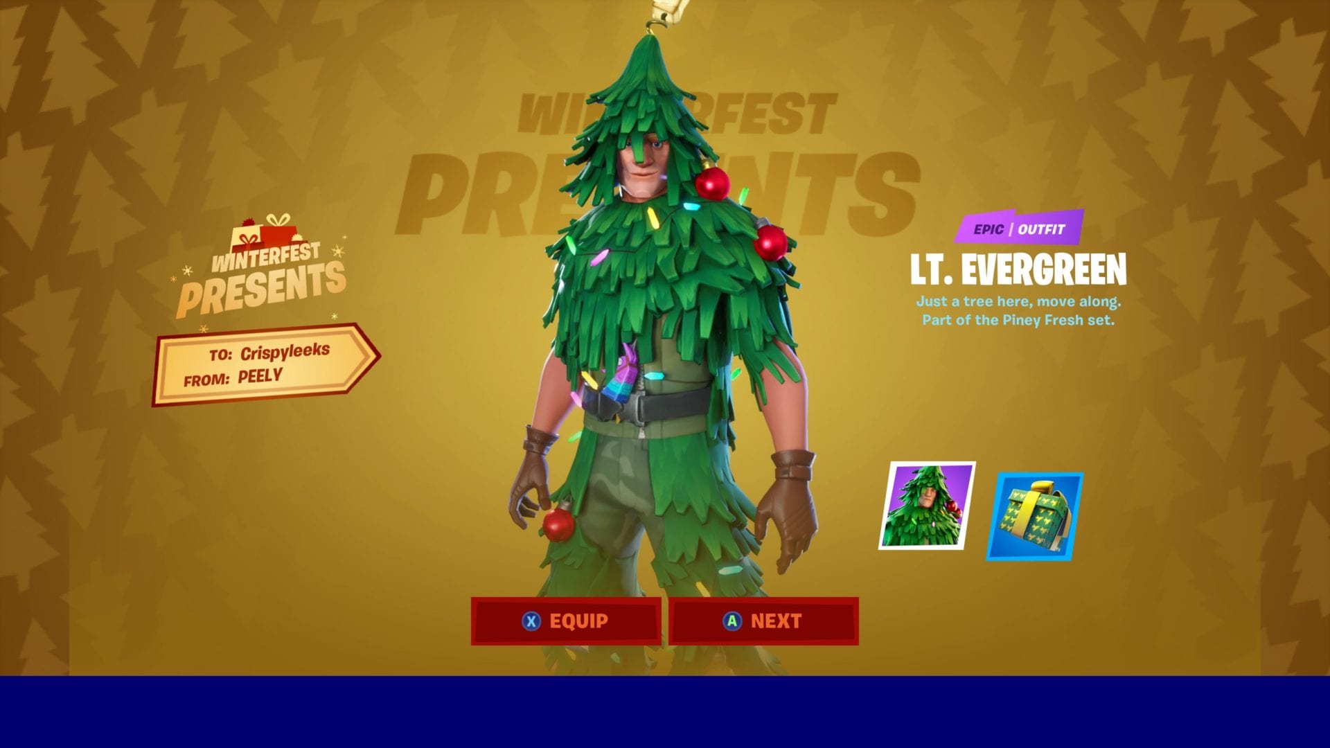 Fortnite How to Get Christmas Tree Skin (Lt. Evergreen) Twinfinite