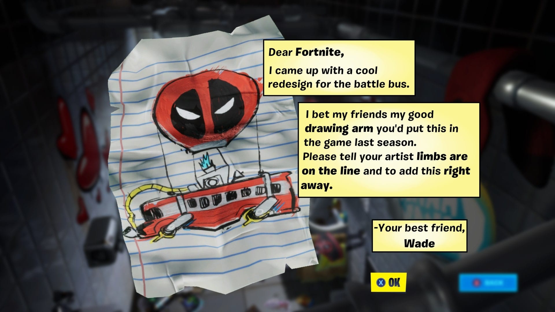 Fortnite Deadpool Letter to Epic