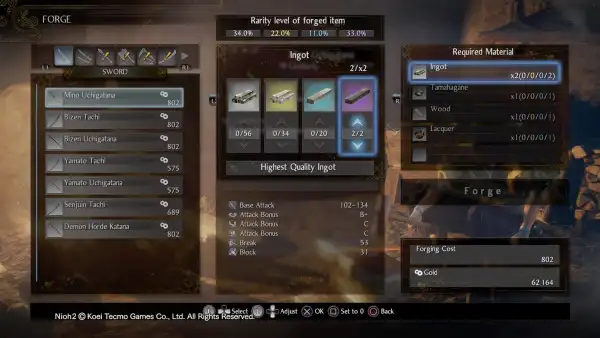 Nioh 2 How to Forge Rarity