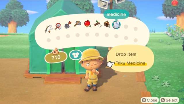 taking medicine in Animal Crossing: New Horizons