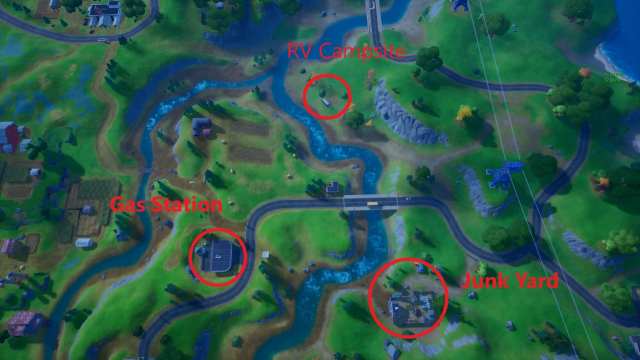Searching Golden Llama between Junk Yard, Gas Station & RV Campsite in Fortnite