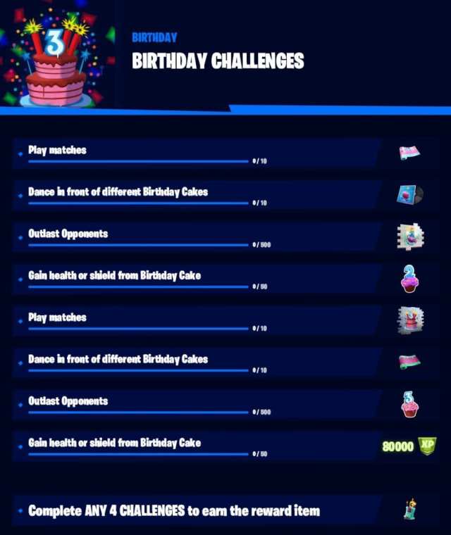 fortnite birthday challenges