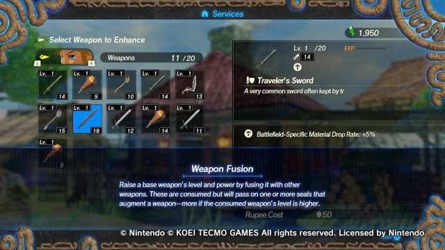 hyrule warriors age of calamity upgrade weapons