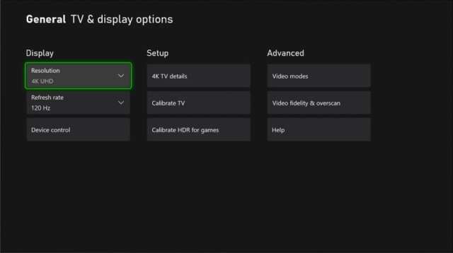 xbox series x display settings