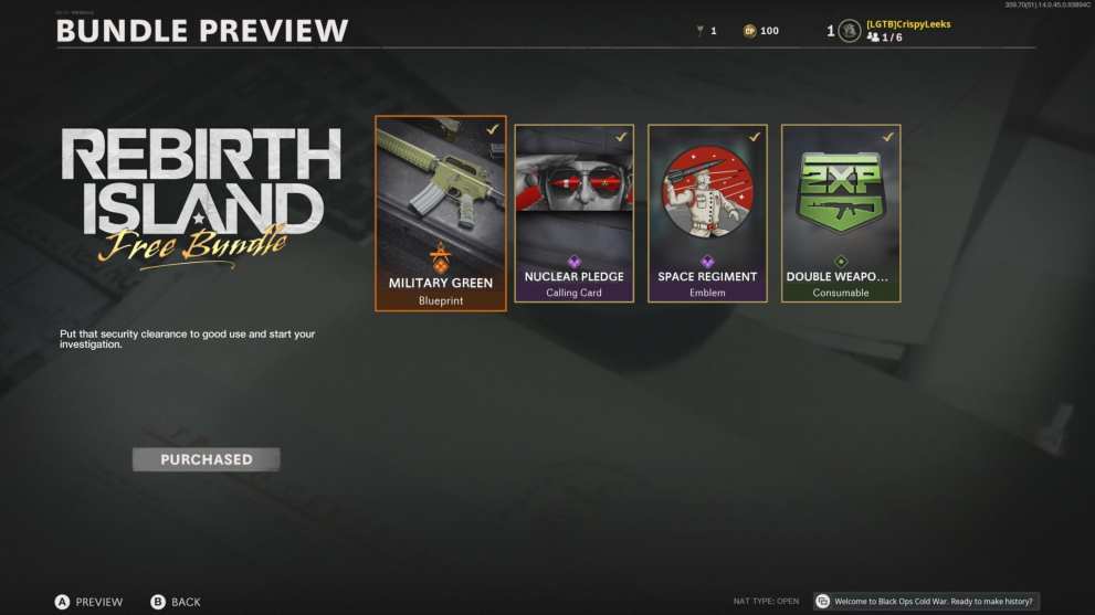 black ops cold war rebirth island free bundle