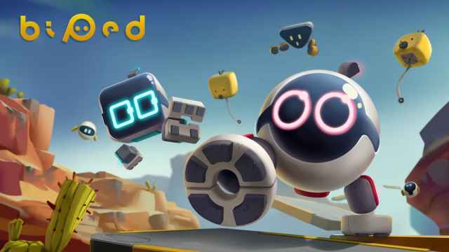 Two robots solving puzzles in Biped