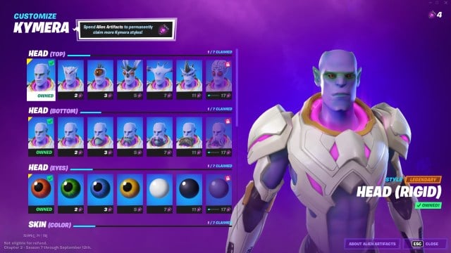 using alien artifacts to customize kymera in fortnite