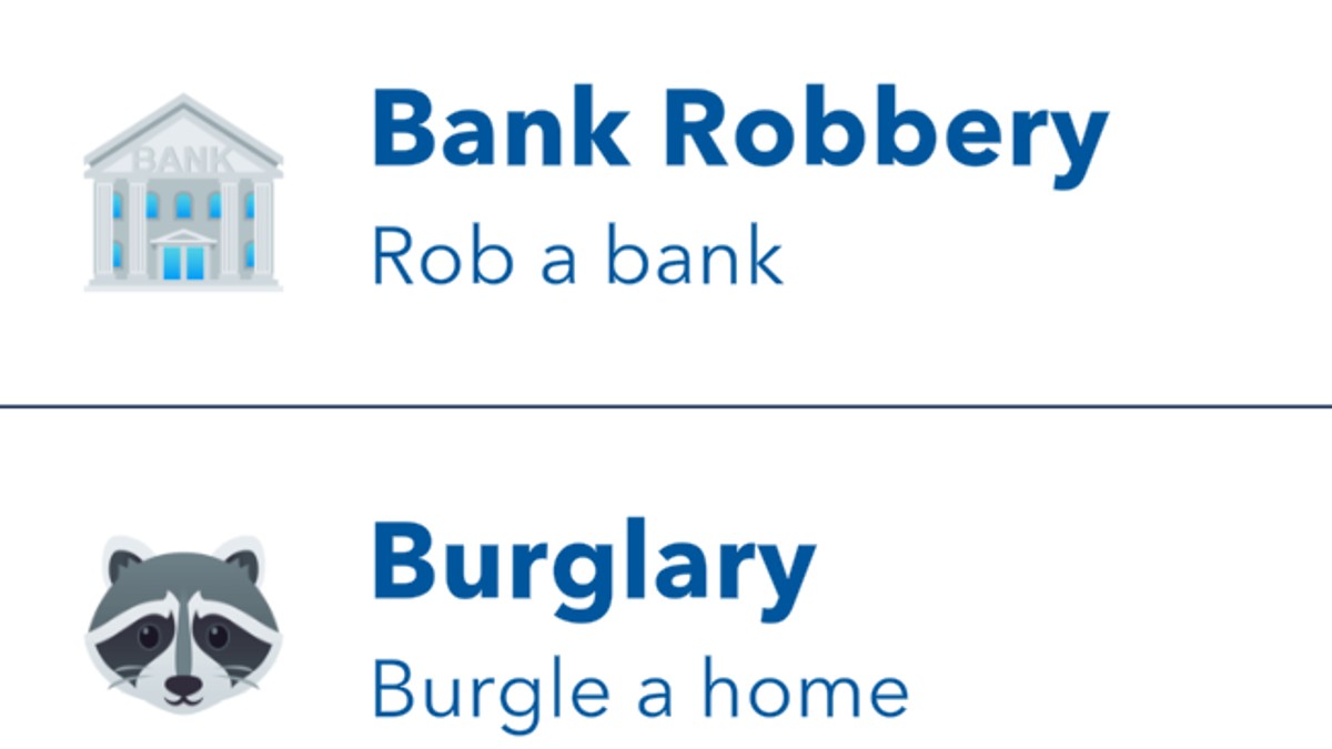 The bank robbery menu in BitLife