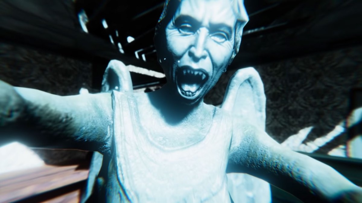 a monstruous statue of a weeping angel from the game doctor who: the edge of reality