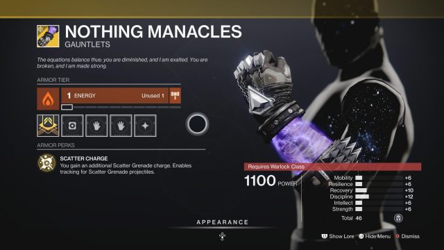 how to get nothing manacles destiny 2
