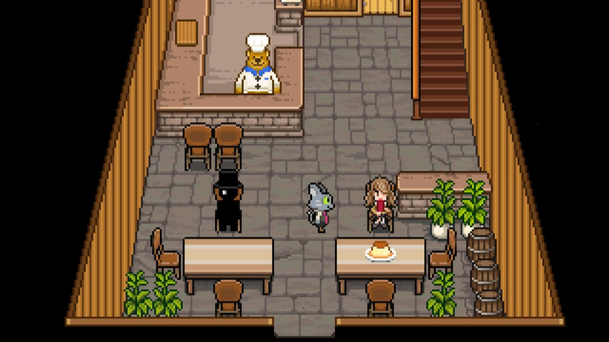 A bear and a cat in the game Bear's Restaurant