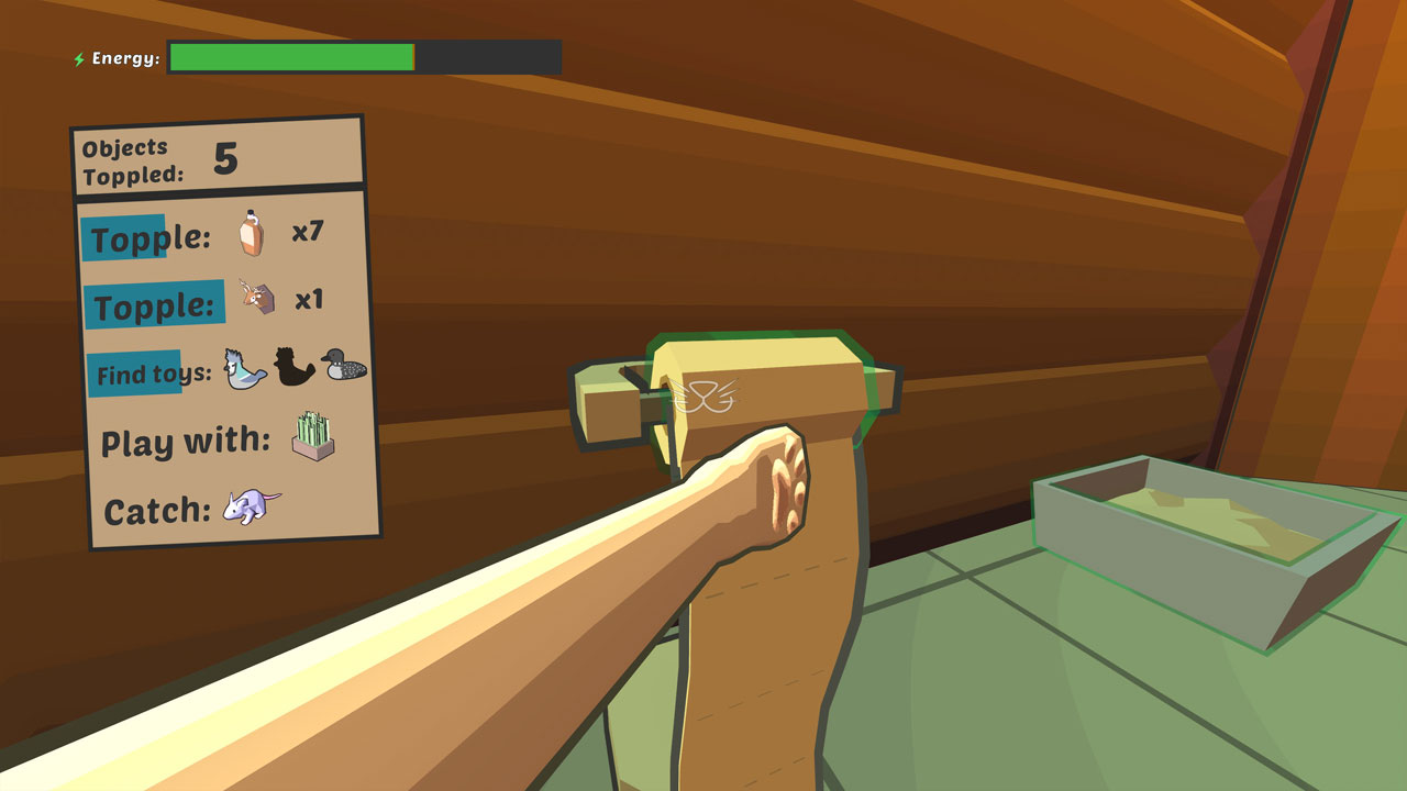 A cat paw pulling a toilet paper roll in the game Catlateral Damage: Remeowstered