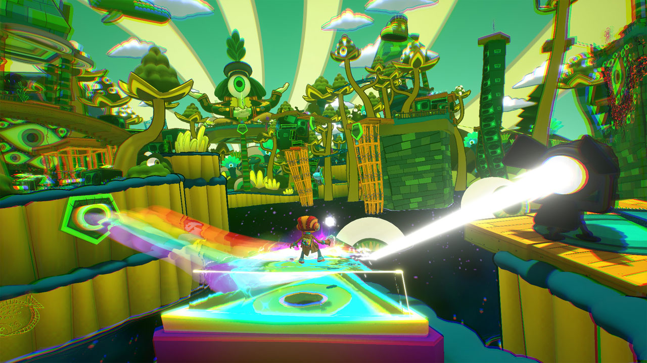 Raz from Psychonauts 2 inside a psychedelic stage