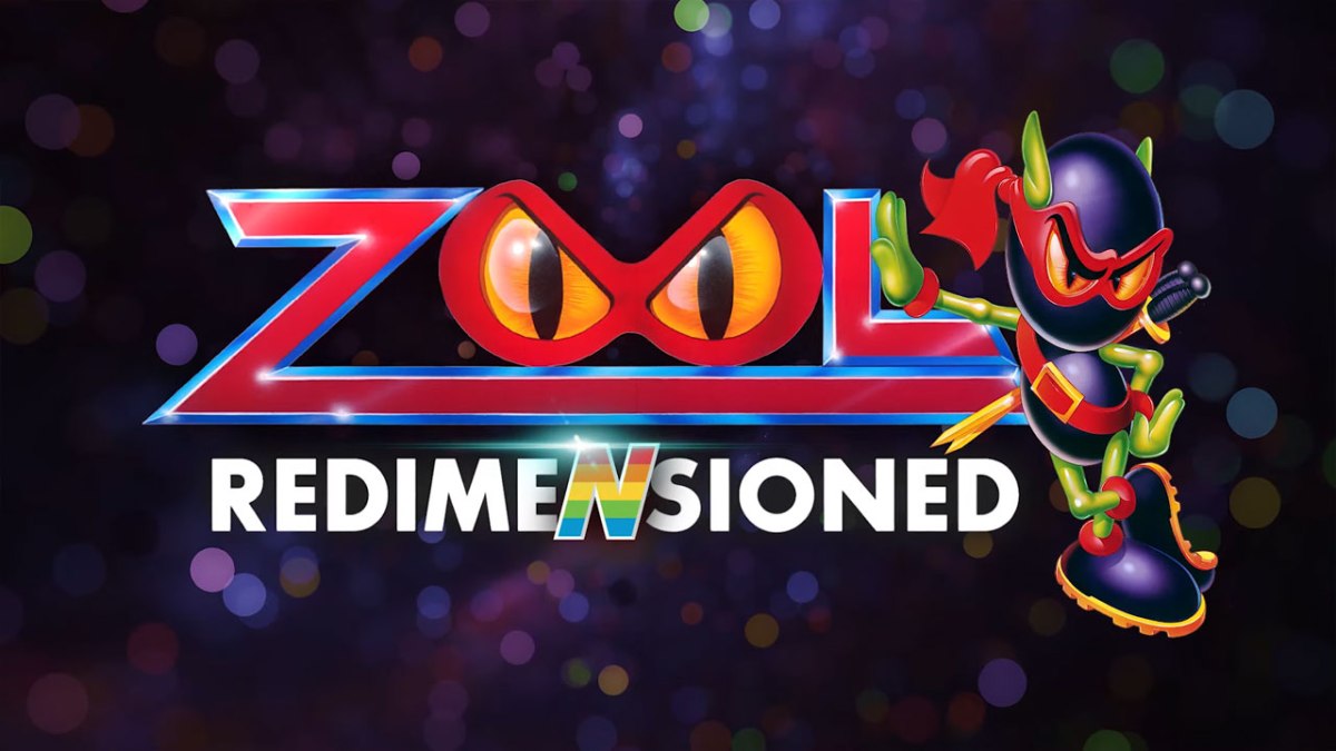 The ninja from the Zool franchise stands next to the title of Zoom Redimensioned
