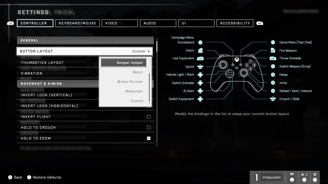 Change controller layout in Halo Infinite