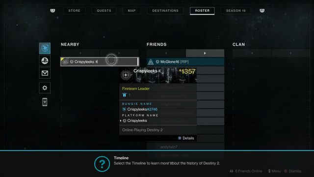 checking bungie name in Destiny 2