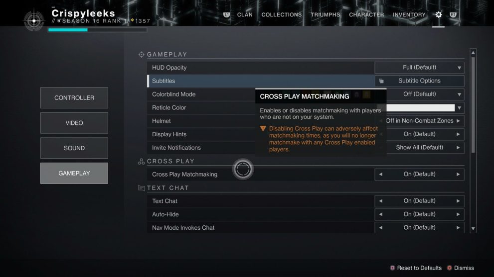 destiny 2 cross play matchmaking setting