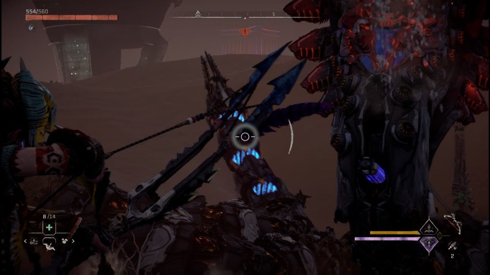 Targeting the Slitherfang's shock orbs on the end of its tail to use its shock weapon against it