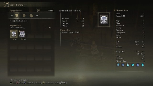 upgrade spirit ashes menu