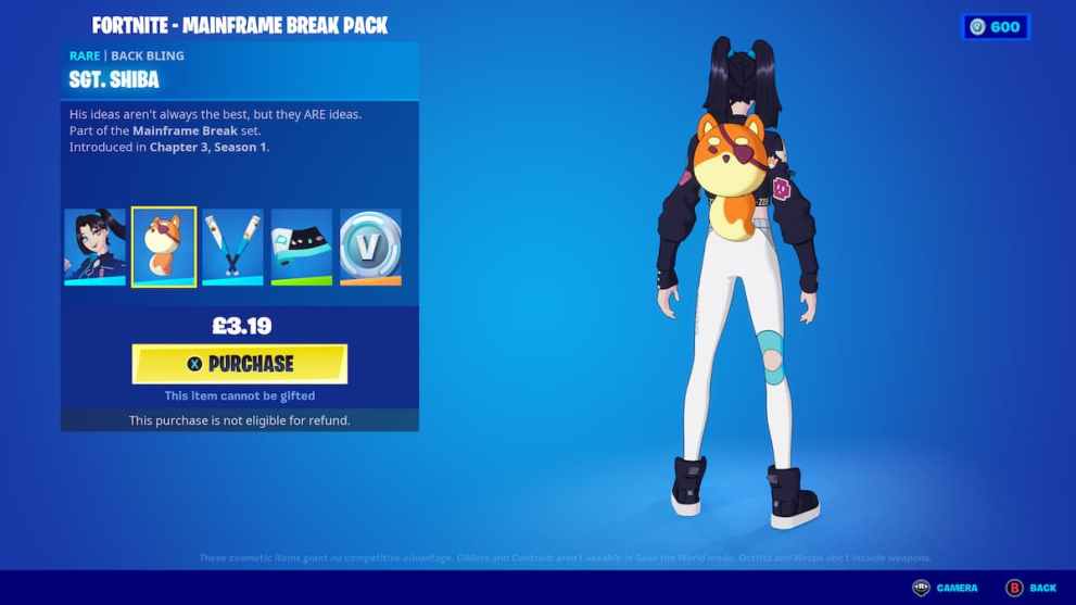 fortnite mainframe break pack sgt. shiba back bling