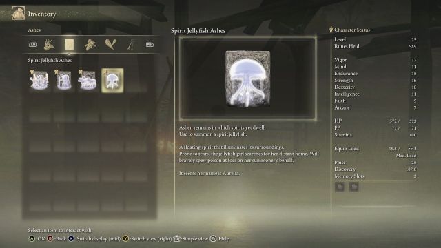 elden ring spirit jellyfish ashes in-game description