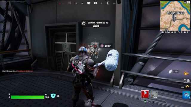 a jetpack on the wall of an IO aircraft in Fortnite