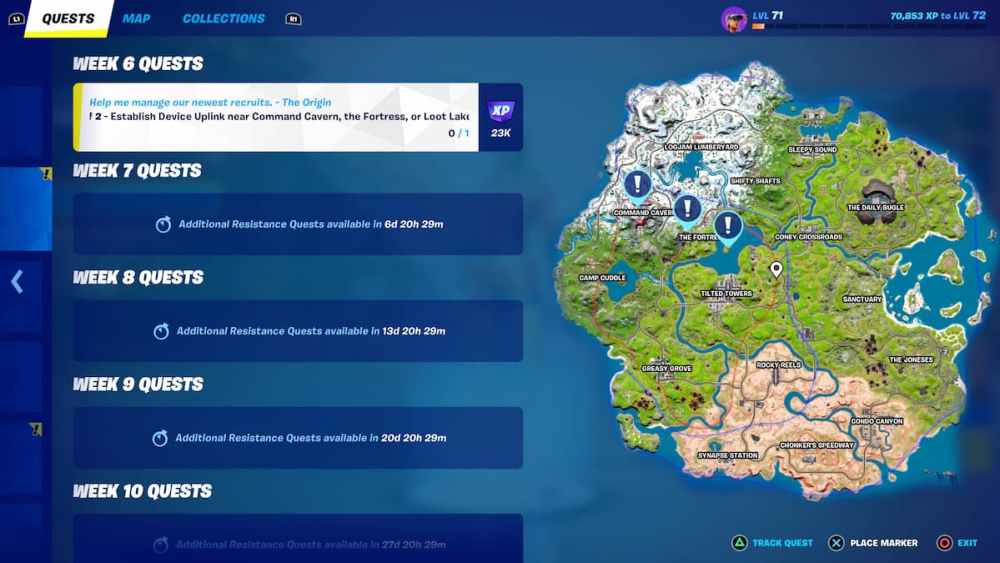 Establish Device Uplink Command Cavern, Fortress, and Loot Lake locations