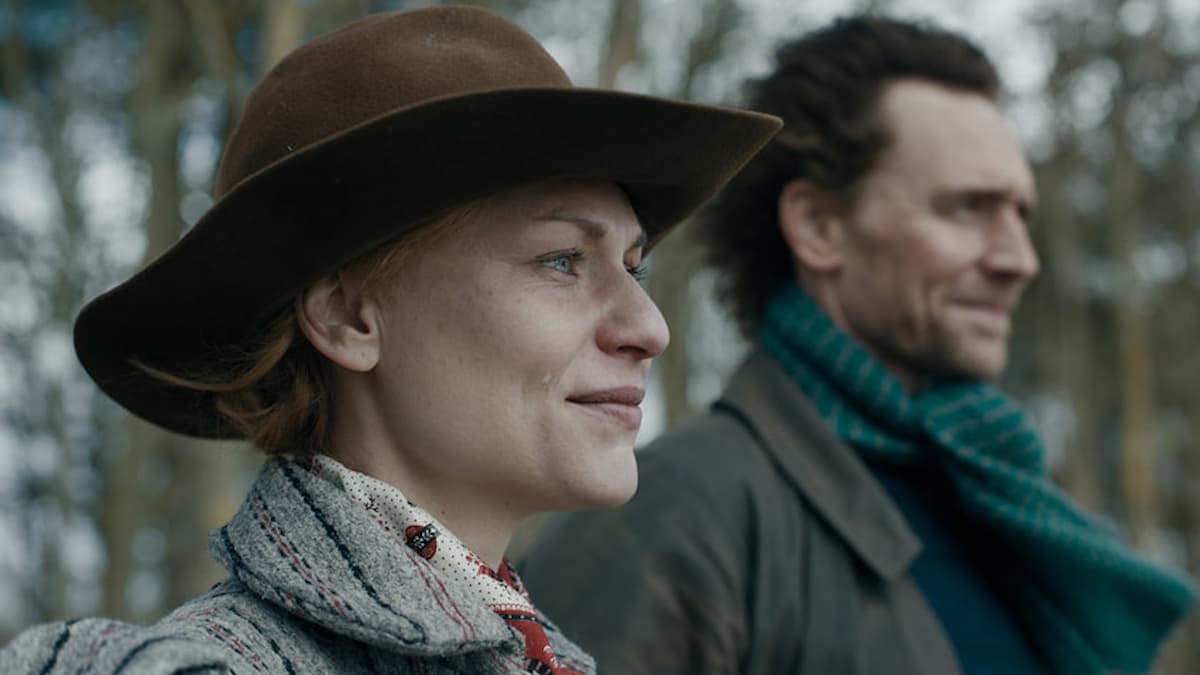 the essex serpent episode one image featuring side profiles of claire danes to the left in the foreground and tom hiddleston to the right in the background
