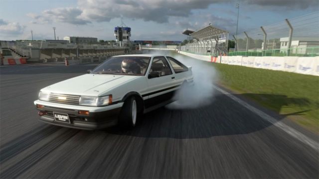A car drifting in Gran Turismo 7.