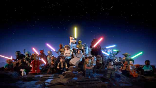 LEGO Star Wars characters holding lightsabers