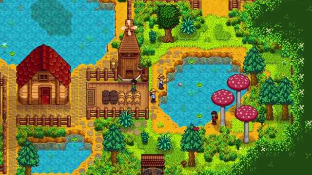 A lake in Stardew Valley.