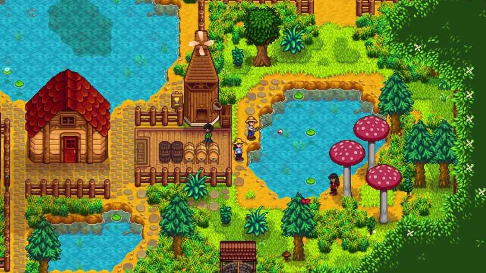 A lake in Stardew Valley.