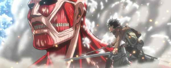 eren Yeager and the Colossal Titan on Attack On Titan